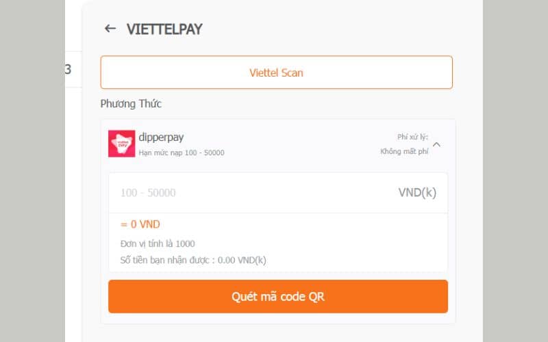 Nạp tiền AE789 bằng ViettelPay